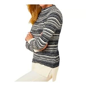 Talbots Womens Large Bicolor Fair Isle Mockneck Sweater Black White Long Sleeve